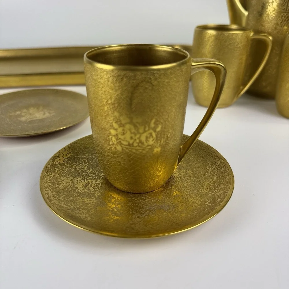 Antique 24k Weeping Gold Chintz Coffee Service, Epiag, RS Tilowitz, MZ Austria